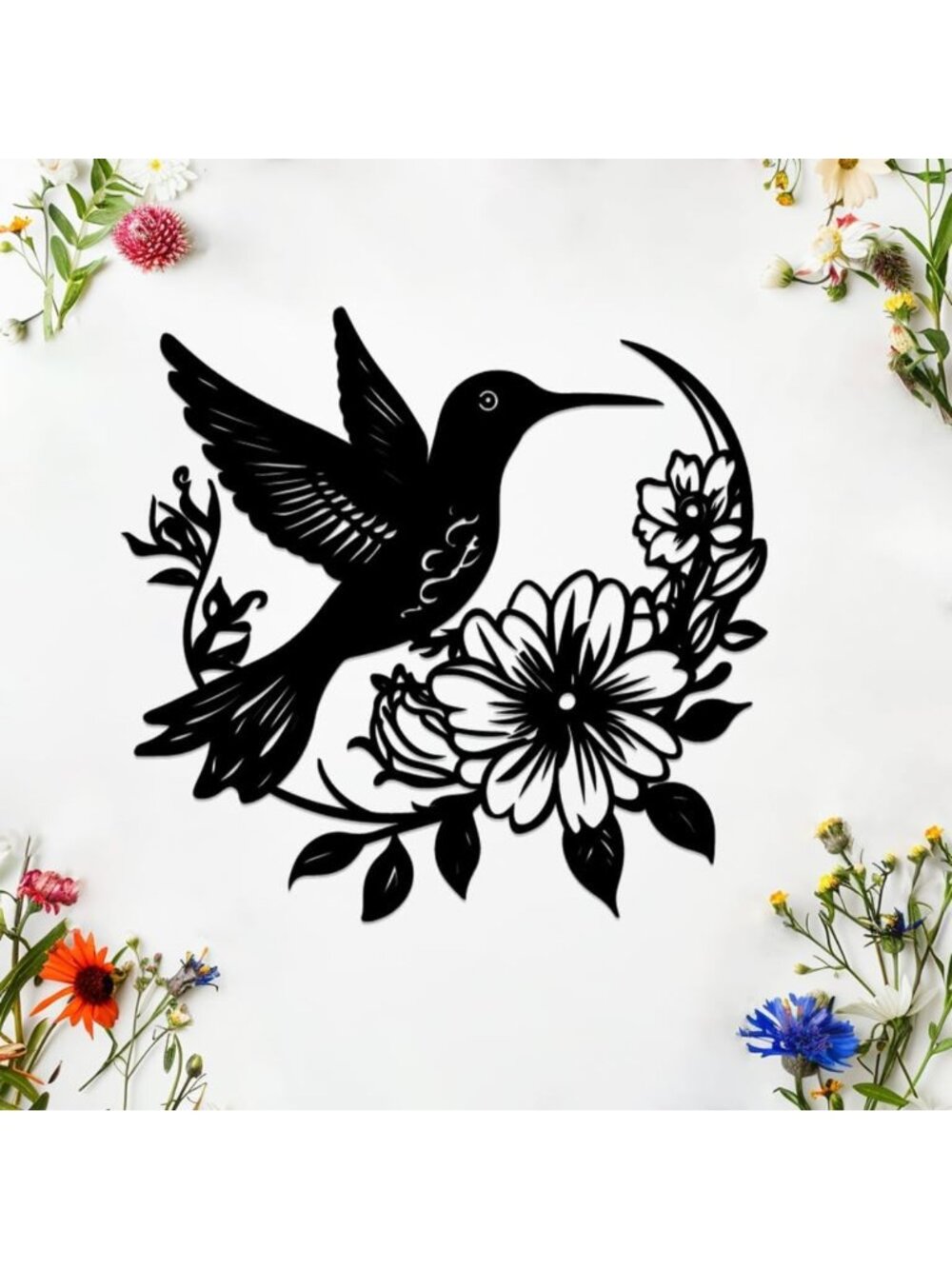 Floral Bird Metal Wall Art Sign - Garden Decor, Perfect Gift for Gardeners